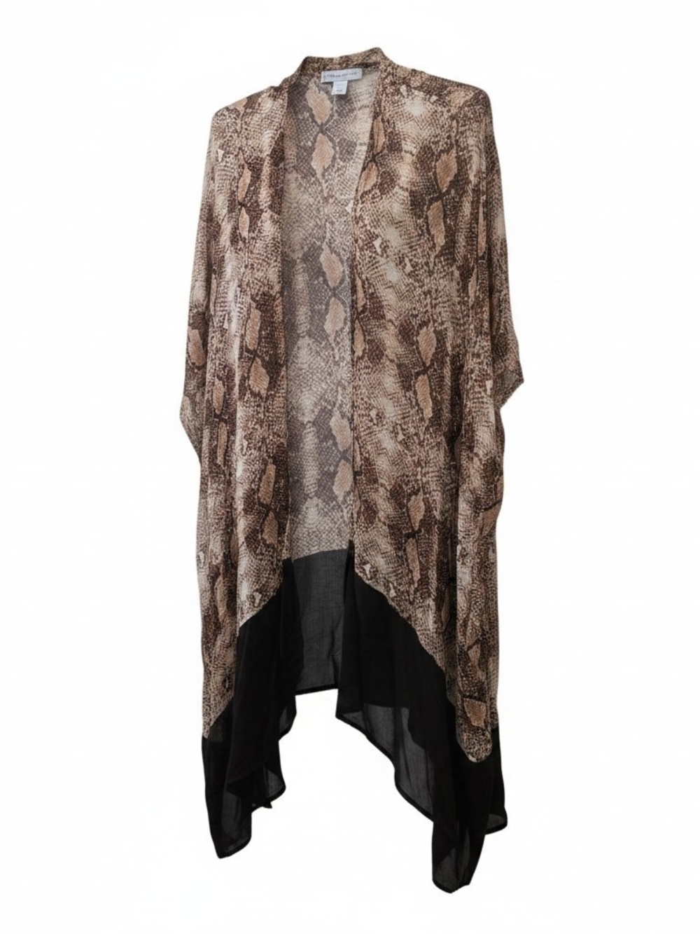 NY&Co Lightweight Brown Snake-Print Kimono Wrap with Black Trim - One Size